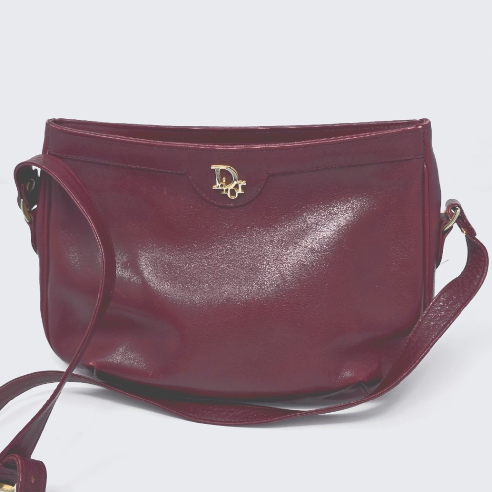 Authentic Vintage Dior Deep Red Leather Shoulder Bag